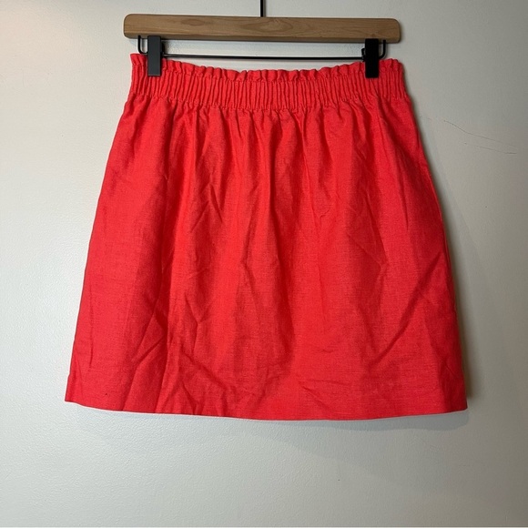 J. Crew Coral Linen Blend Elastic Waist A-Line Skirt 2 - Picture 1 of 9